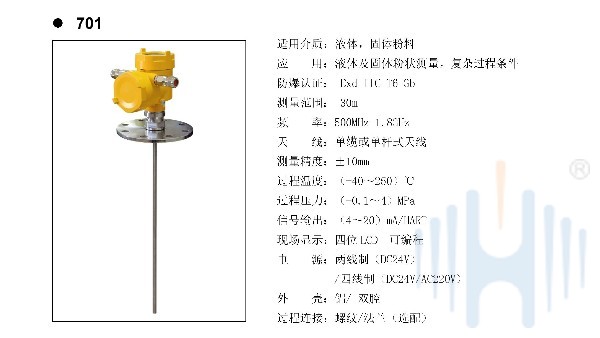 慧博新銳HBRD701導波雷達物位計選型說明書