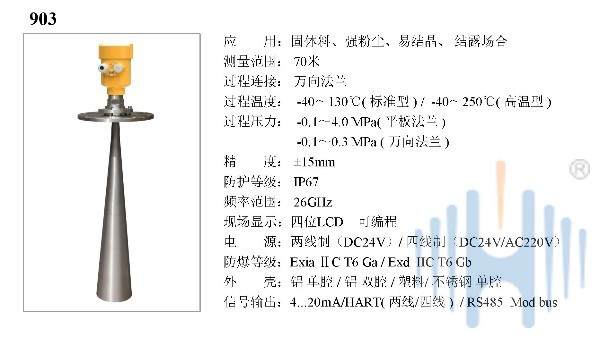 26GHz雷達物位計HBRD903選型說明書
